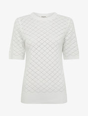 Pull fin à motifs losanges ajourés - Blanc - 1