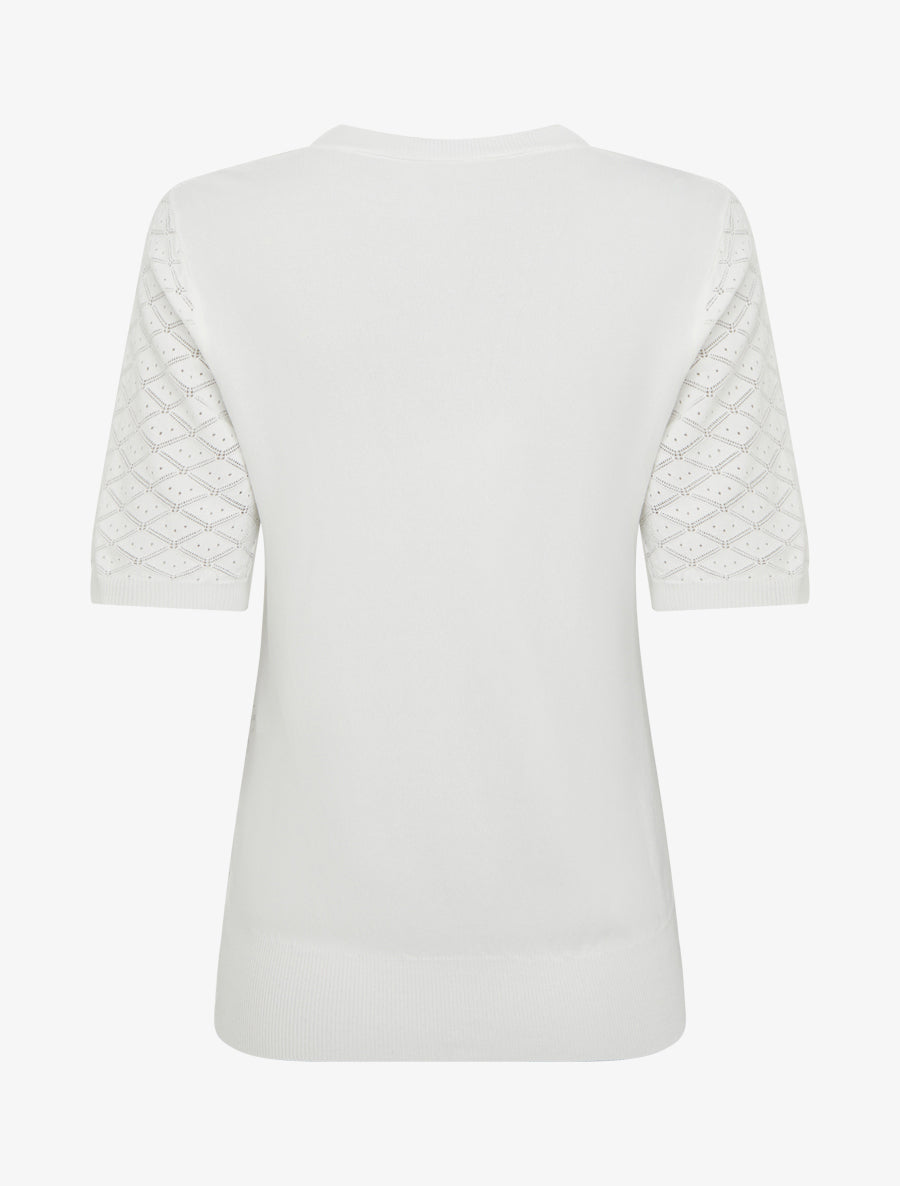 Pull fin à motifs losanges ajourés - Blanc - 2