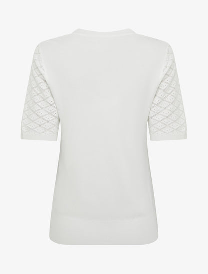 Pull fin à motifs losanges ajourés - Blanc - 2