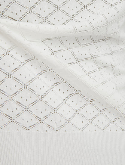 Pull fin à motifs losanges ajourés - Blanc - 3