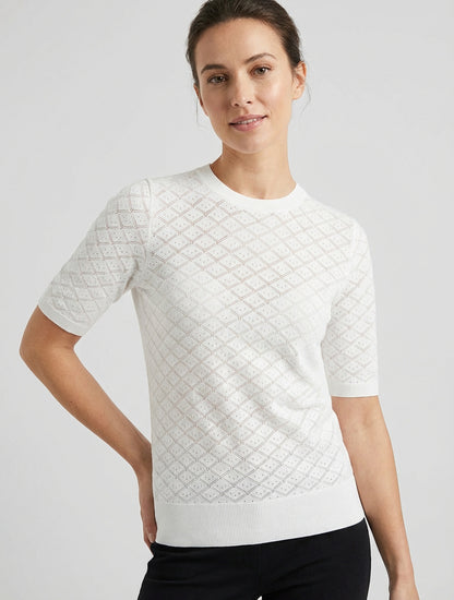 Pull fin à motifs losanges ajourés - Blanc