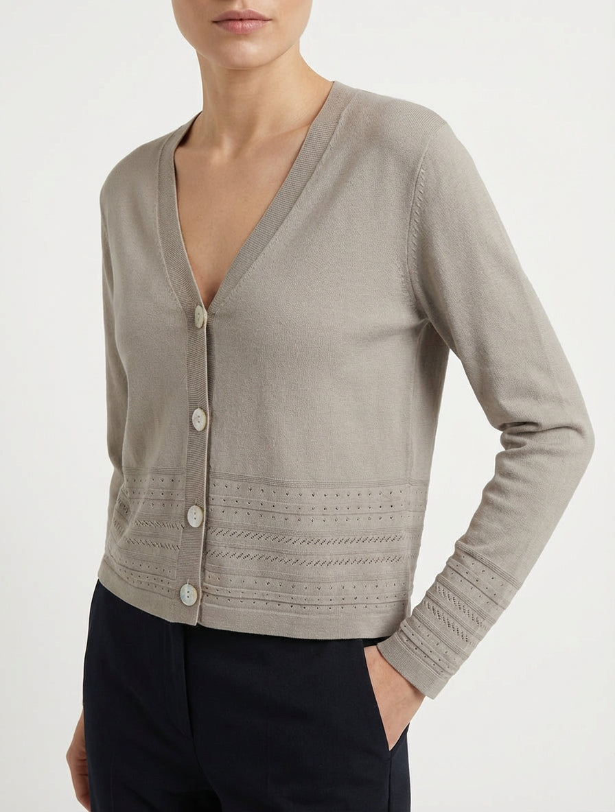 Gilet fin bordures ajourées - Taupe
