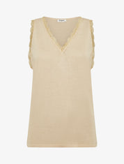 Débardeur en maille irisée à dentelle - Beige - 1