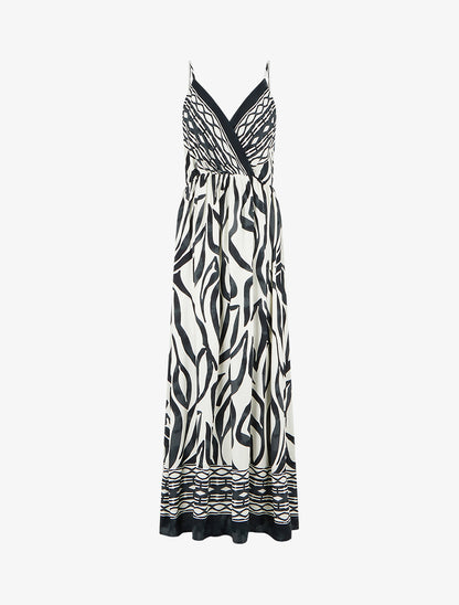 Robe longue élastiquée à imprimé fantaisie - Noir - 1