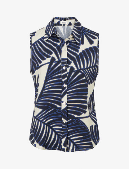 Chemise sans manches imprimé feuille de palmier - Marine - 1