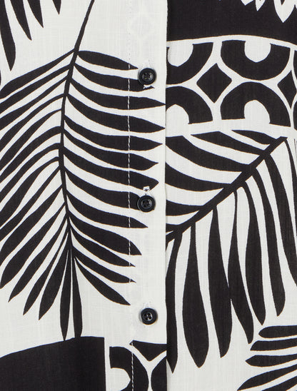 Chemise ample manches courtes imprimé feuilles tropicales - Noir - 3