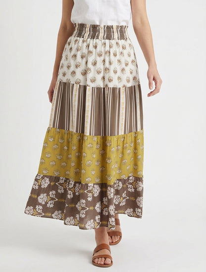 Jupe longue fluide taille haute - Marron