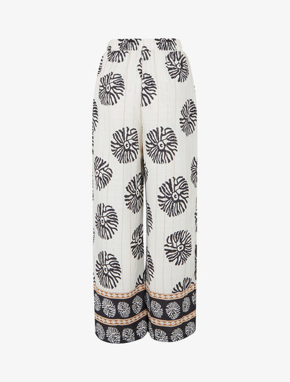 Pantalon droite imprimé anémones - Écru - 2