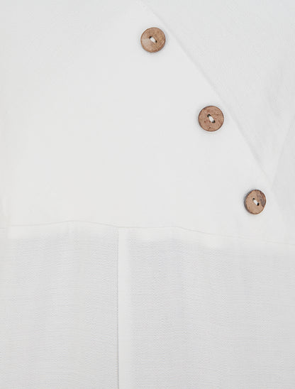Combinaison unie à boutons décoratifs et bretelles - Blanc - 3