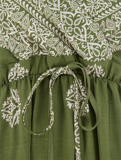 Robe longue bohème imprimé arabesque - Kaki - 3