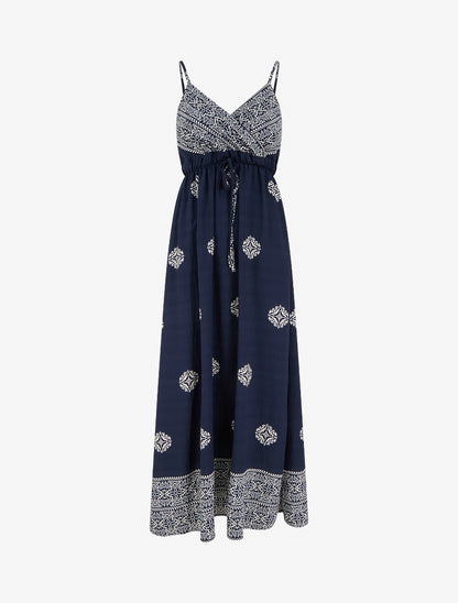 Robe longue bohème imprimé arabesque - Marine - 1