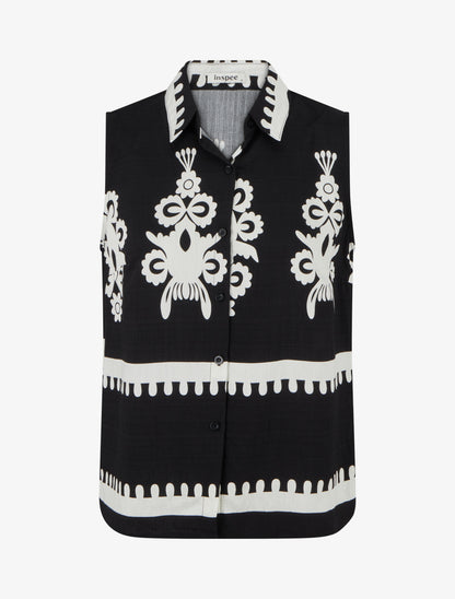 Chemise sans manches imprimé arabesques - Noir - 1