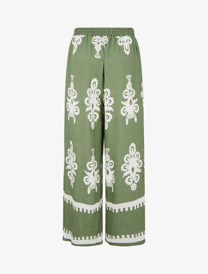 Pantalon ample à imprimé arabesque - Kaki - 2