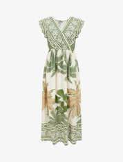 Robe longue imprimé feuillage à manches courtes - Vert - 1