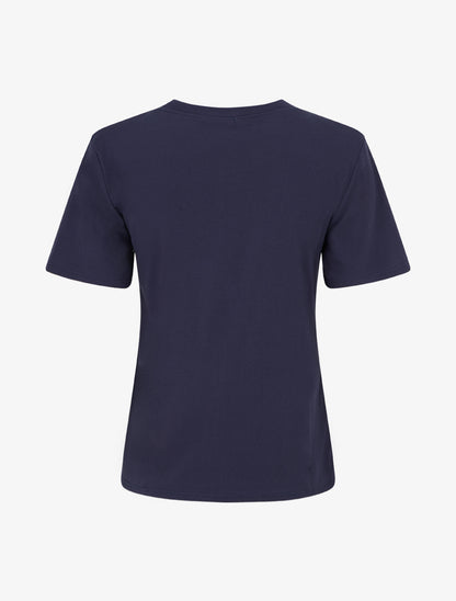 T-shirt uni à broderie fleur - Marine - 2
