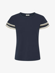 T-shirt manches courtes à détail broderies - Marine - 1