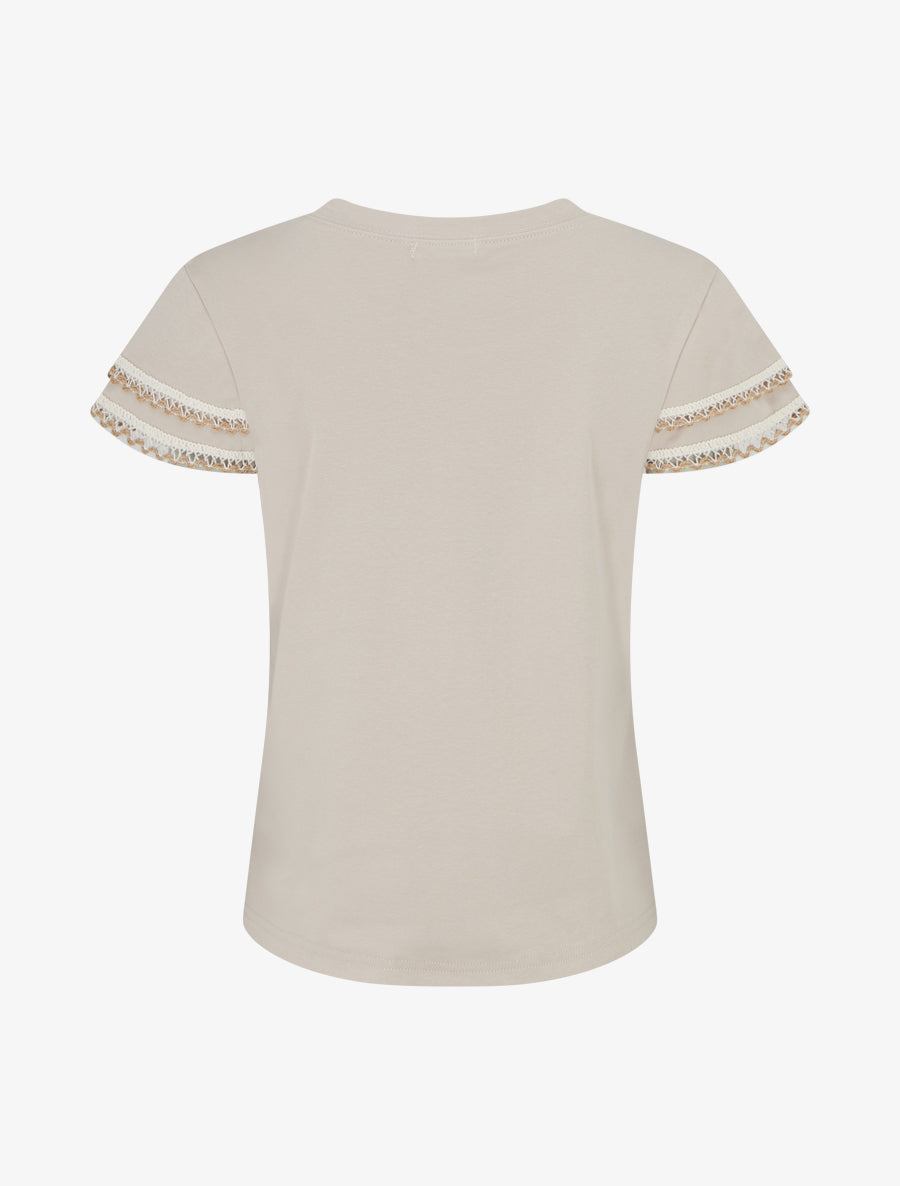 T-shirt manches courtes à détail broderies - Beige - 2