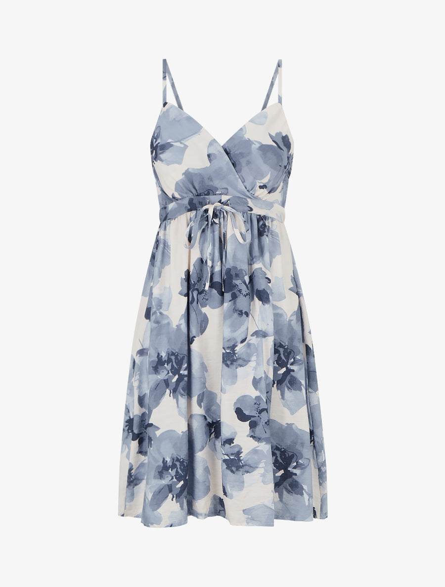 Robe mi-longue imprimé floral - Bleu gris - 1