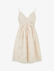 Robe mi-longue à motif floral ajouré - Beige - 1