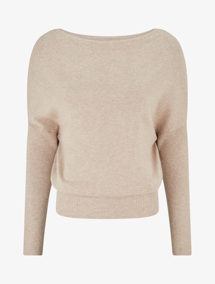 Pull droit manches chauve-souris et col bateau - Taupe - 1
