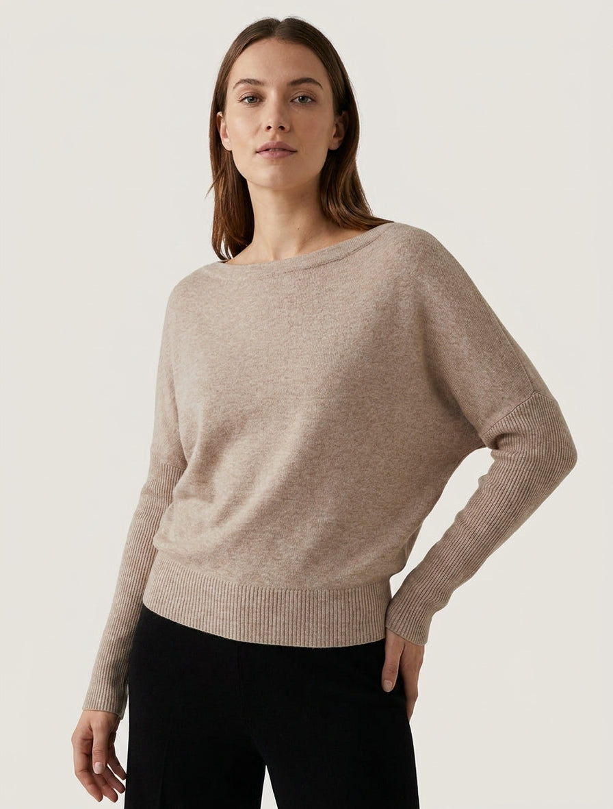 Pull droit col bateau manches chauve-souris - Taupe
