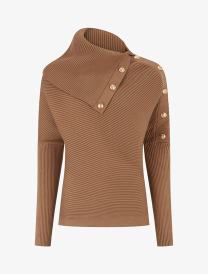 Pull uni à col roulé stylisé - Camel - 1