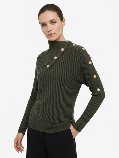 Pull côtelé manches chauve-souris - Kaki