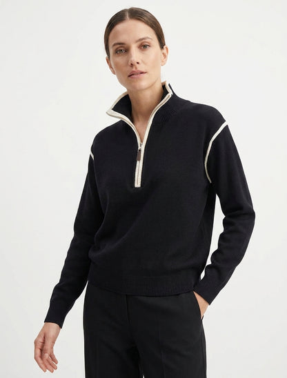 Pull droit à zip et liseré contrastant - Noir