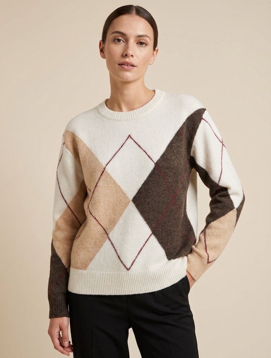 Pull en maille color block - Beige