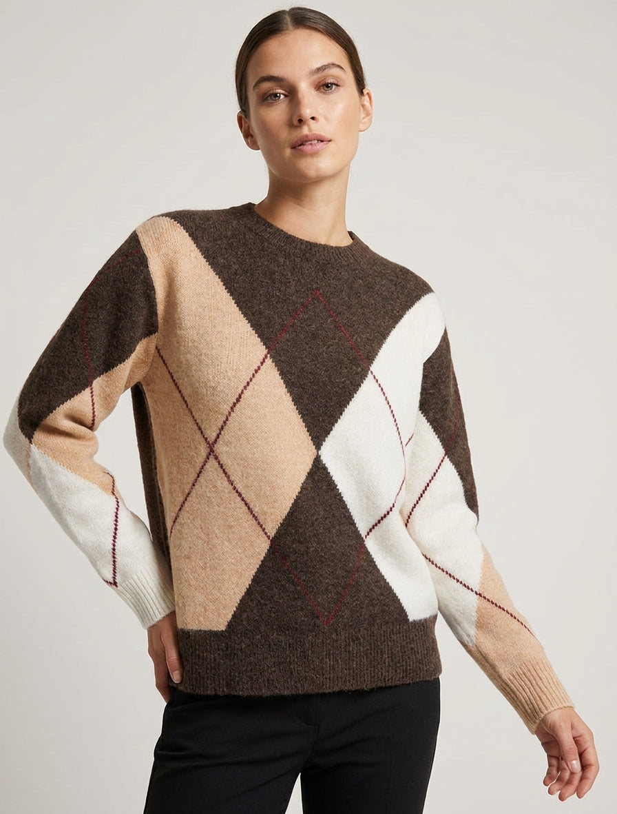Pull en maille color block - Marron