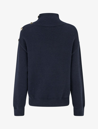 Pull droit à col montant et boutons métalliques - Marine - 2