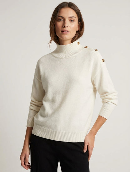 Pull droit à boutons métalliques - Écru
