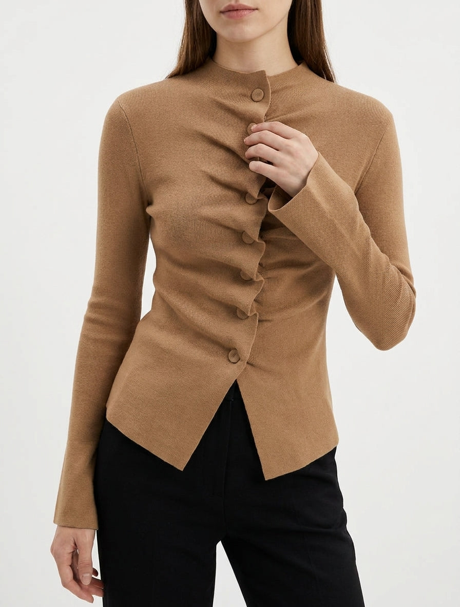 Gilet en maille col montant - Camel