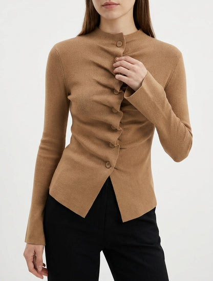 Gilet en maille col montant - Camel
