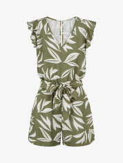 Combishort à manches volantées imprimé feuillage - Kaki - 1