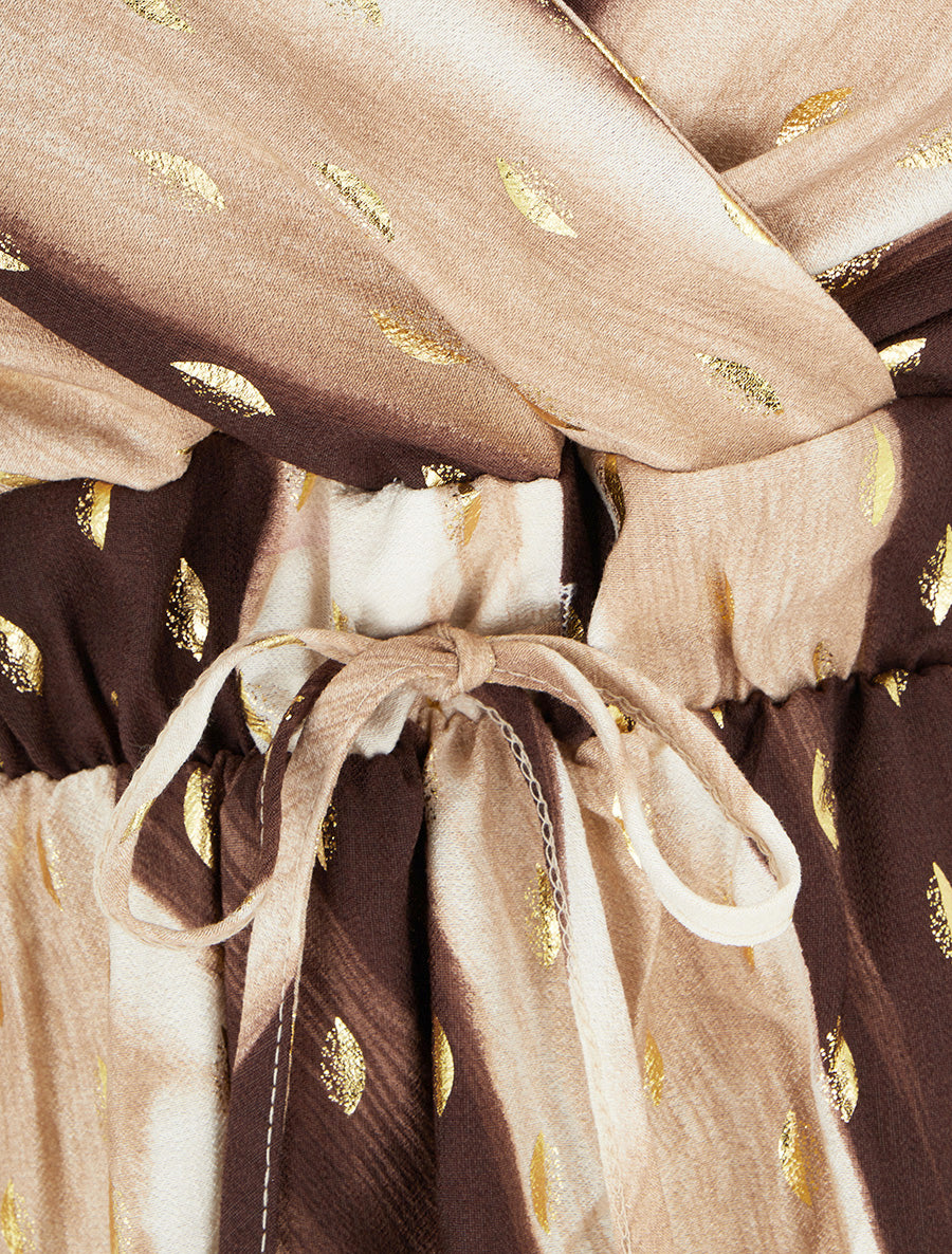 Robe mi-longue imprimé abstrait à détail irisé - Marron - 3