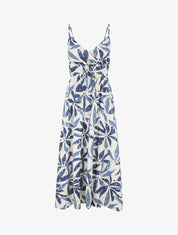 Robe longue imprimé stylisé à détail irisé - Bleu - 1