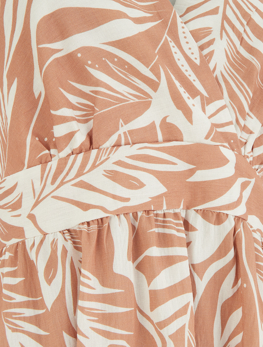 Robe longue dos nu imprimé feuillage - Terracotta - 3