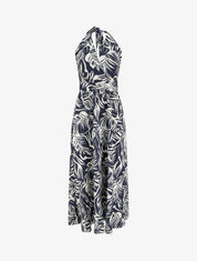 Robe longue dos nu imprimé feuillage - Marine - 1