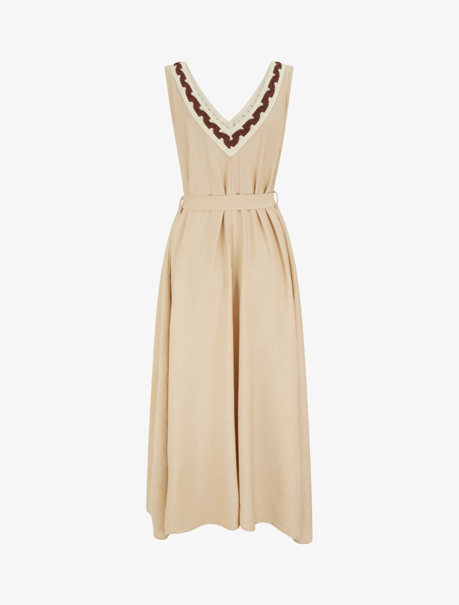 Robe longue sans manches à col V fantaisie - Beige - 2