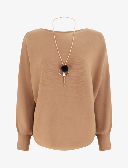 Pull droit à manches chauve-souris - Camel - 1