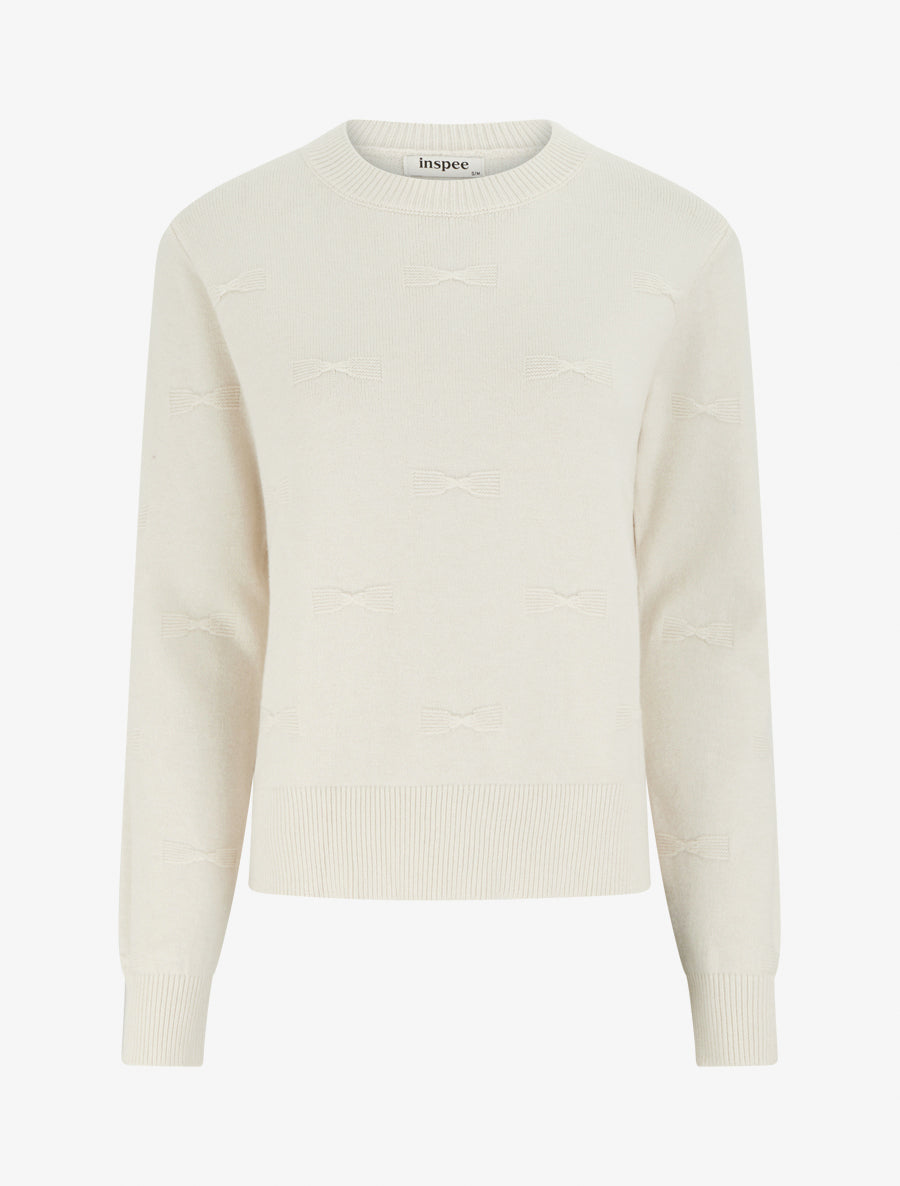 Pull droit col rond à motif noeud - Écru - 1