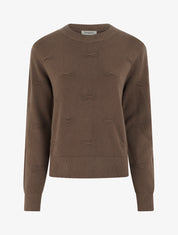 Pull droit col rond à motif noeud - Marron - 1
