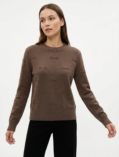 Pull droit à motifs nœuds texturés - Marron