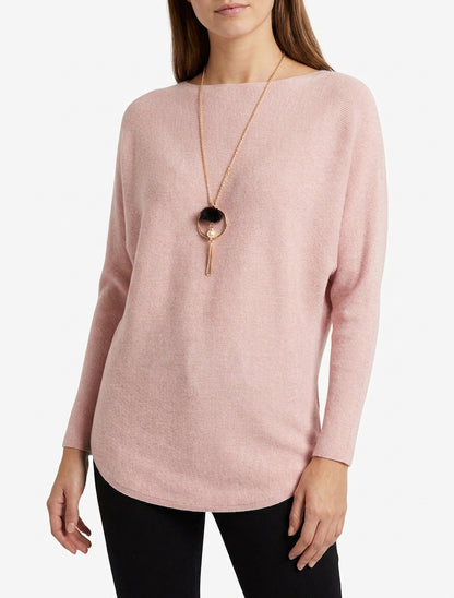 Pull côtelé col montant chauve-souris - Rose