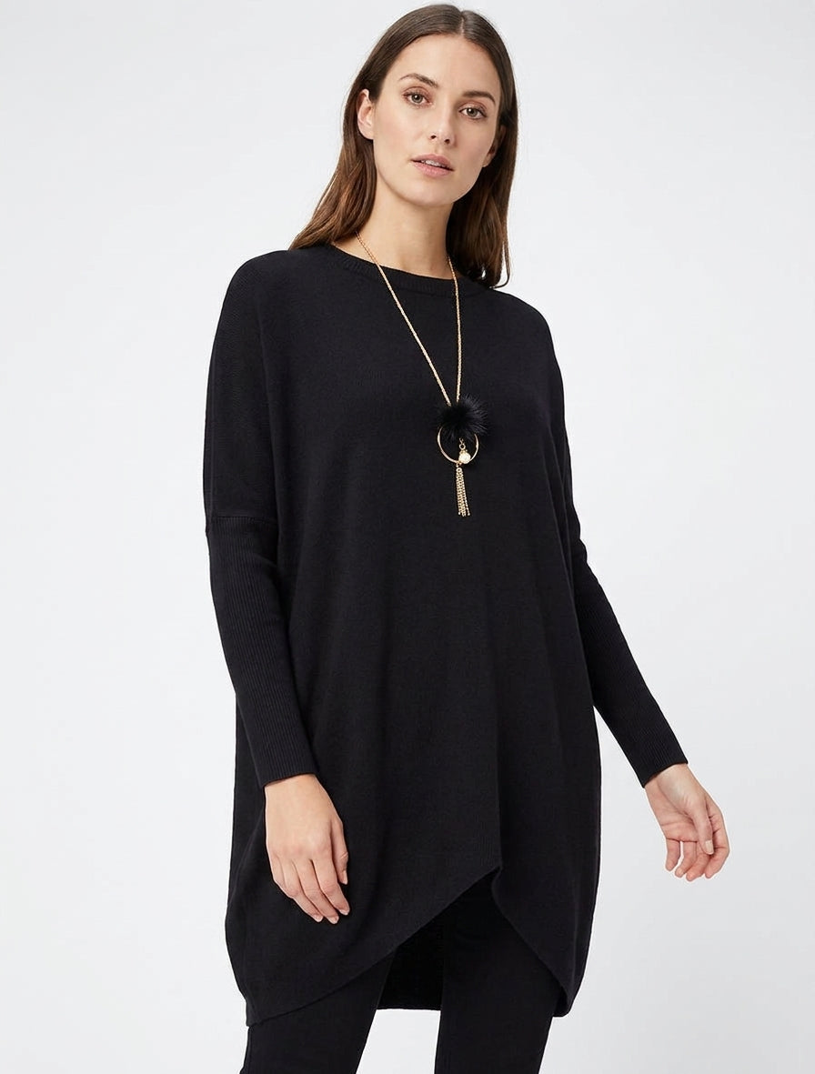 Pull long côtelé manches chauve-souris - Noir