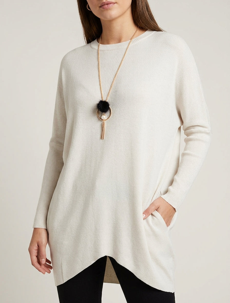 Pull long manches chauve-souris - Écru