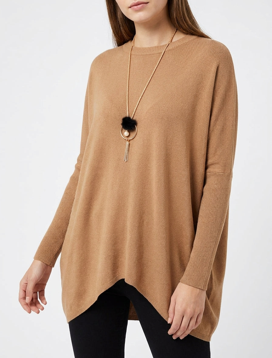 Pull long manches chauve-souris - Camel