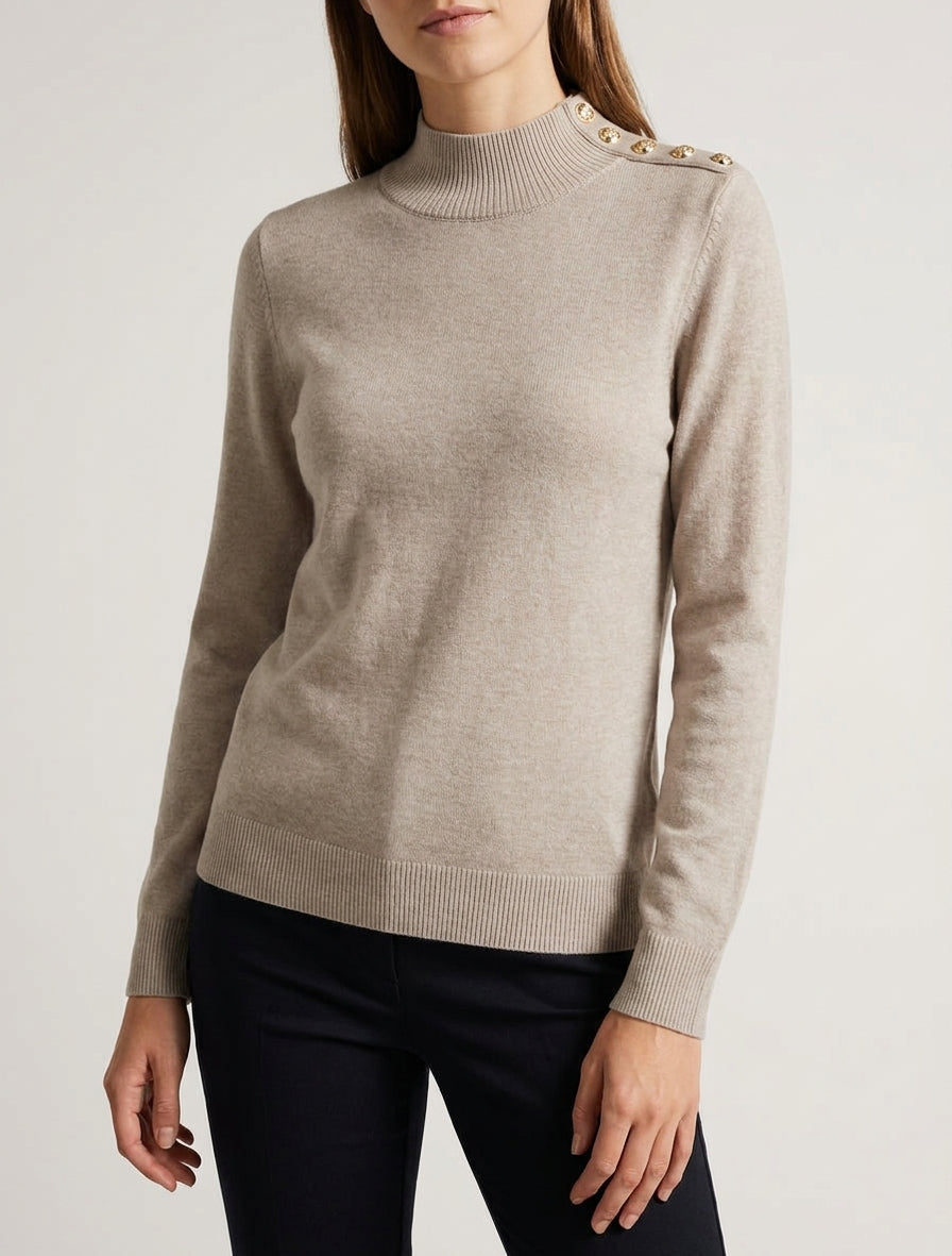Pull col montant à boutons épaule - Taupe