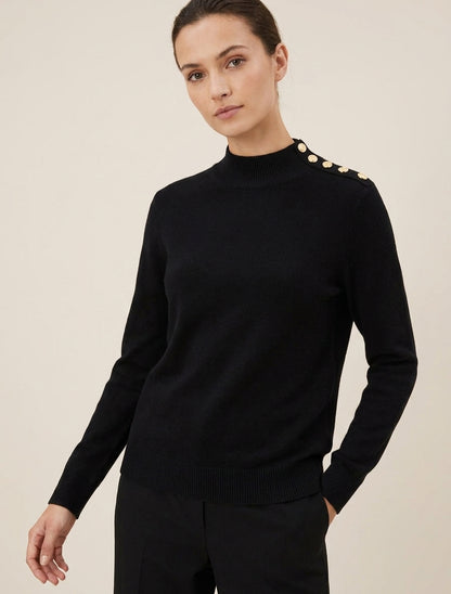 Pull col montant à boutons épaule - Noir